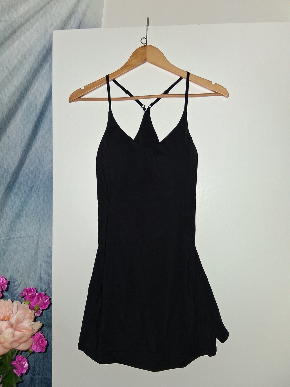 Halara Black Strappy Slip Dress With Skorts - Women Dress